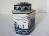 Andrea Porcelain Hexagon Form Ginger Jar w/ Lid Schooner Sailing Ships Sea Design