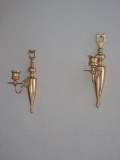 Pair - Brass Colonial Williamsburg Style Wall Sconces w/ Wax Drip Pans