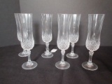 Set - 6 Cristal D'Arques-Durand Clear Longchamp Pattern Hand Blown Fluted Champagne
