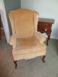 Queen Anne Style Wing Back Chair Mahogany Trim