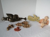 Lot - Cherub Wall Décor Accents Embossed Angel w/ Trumpet