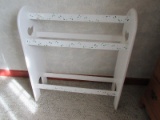 Painted White Quilt Rack w/ Green Stencil Leaves/Heart Cutout Sides & Flowers Stencil