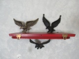 Pair - Painted Red Wall Décor Shelves w/ Cast Metal Eagle Supports