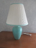 Ceramic Ribbed Design Accent Lamp SageGlaze Finish w/ Sage Trim Shade