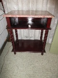 Elegant Cherry Finish Night Stand w/ Beveled Pink Marble Top, Spiral Design Legs