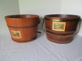 2 Pine Wooden Pail Buckets w/ Handles