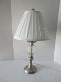 Metal Table Lamp Bushed Textured Finish w/ Pressed Glass Diamond Pattern Font