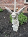 Gothic Concrete Pedestal Base w/ Perched Gargoyle Statue