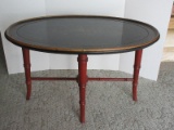 Refined Chinoiserie Oval Coffee Table w/ Classic Lacquer Top