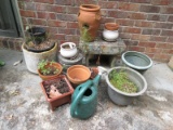 Lot - Terracotta, Foam & Plastic Flower Pots, Strawberry Pot, Water Can, Etc.