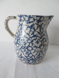 Robinson Pottery Spongeware Cobalt Pattern 1qt Pitcher