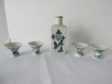 5 Piece - Porcelain Sake Set Hand Painted Flowering Vine Pattern
