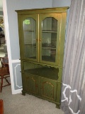 Farm House Chic Green Stained Oak Corner Cupboard