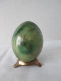 Green Mottled Coloration Marble Egg w/ Brass Footed Stand