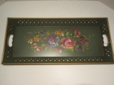 Vintage Nashco Products Hand Painted Floral/Foliate Spray Toleware Style Rectangular Tray