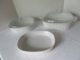 5 Pieces - Corningware French White Baking Casseroles 1.8L, 2.8L & 4qt. w/ Clear Glass Lid
