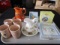 Misc. Ceramic Lot - Norleans Pitcher, Rose Pitcher, 4 Wicker Design Cups