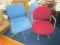 2 Office Chairs 1 Red Upholstered, 1 Blue Upholstered