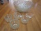 Large Scalloped Glass Punch Bowl w/ 12 Cups, Bead Base, 1 Pouring Cup