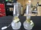 Pair - Glass Oil Lamps, Brass Necks, Saw Tooth Rim, Holly Leaf/Bow