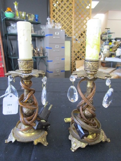 Pair - 8 3/4" H Brass Ornate Lamp Design Desk Lights w/ Bobeches