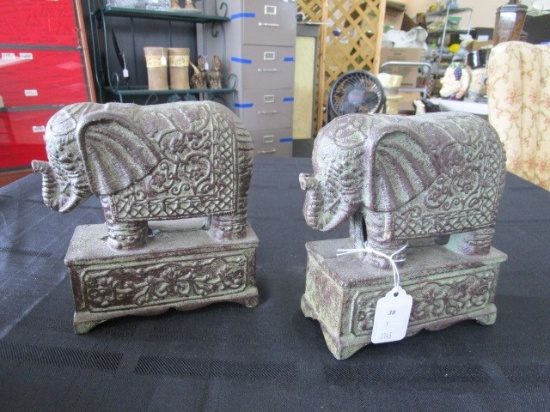 Pair - Metal Indian Design Elephants 6 1/2" H
