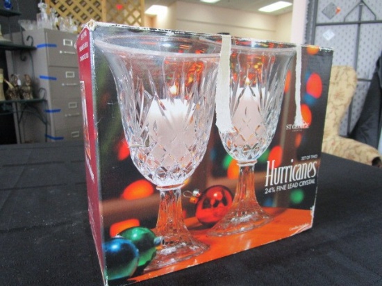 Pair - Hurricanes 24% Lead Crystal Diamond/Prescut Design Goblets in Original Box