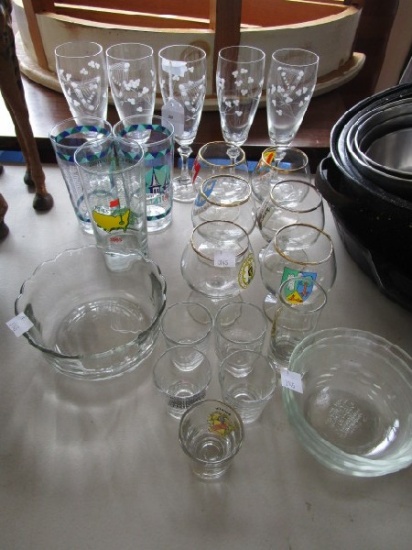 Glass Lot - Port Glasses w/ Various Shields, Champagne Flutes, Dishes, Etc.