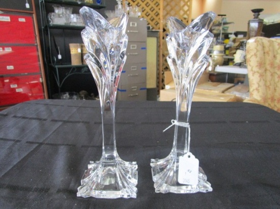 Pair - Clear Ornate Glass Cut Console Sticks