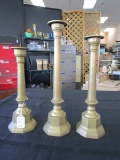3 Brass Column Design Candle Holders