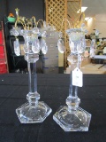 Pair - Clear Glass Candle Holders w/ Bobeches