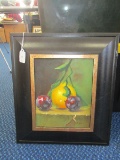 Hand Painted Oil on Canvas Black Wood Frame Fruits Artist Signed S. Yourn