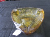 Triangle Amber Glass Ashtray Pinwheel/Floral Design