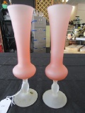 Pink Bud Vases Pair - Narrow Body Pontil Base