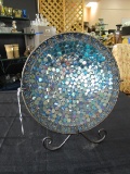 Ornate Blue Glass/Bead Display Plate w/ Stand