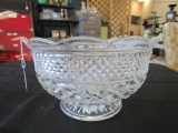 Clear-Glass Diamond Cut, Scalloped Rim Punch Bowl, Star-Cut Base