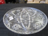 Large Prescut Glass Platter, Star/Starburst Design, Scallop Rim