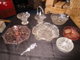 Glass Lot - Glass Basket, Scalloped/Floral Rim, Grape Base Platter 10 3/4