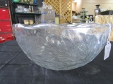 Large Oak Leaf Pattern Clear Glass Punch Bowl Scallop Rim