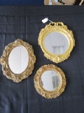 3 Wooden Ornate Frame Round/Oval Wall Mounted Mirrors Gitled Design