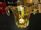 Art Glass Amber Vase Curved Sides