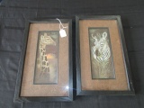 Pair - Picture Print Zebra/Giraffe in Black Wood Frame/Matt