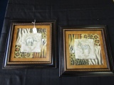 Zebra/Elephant Prints in Antique Patina, Rope Trim Frames/Matt