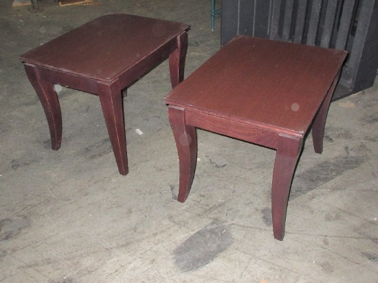 Pair - Custom End Tables Hammond Leg Transitional Modern Design Simulated Wood Top