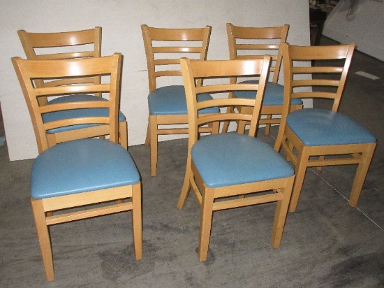 Set - 6 Modern Design Curved Ladder Back Bar Stools Natural Stain Finish