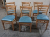 Set - 6 Modern Design Curved Ladder Back Bar Stools Natural Stain Finish
