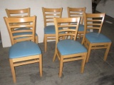 Set - 6 Modern Design Curved Ladder Back Bar Stools Natural Stain Finish