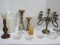 Lot - Ikea Hand Blown Hurricane Pillar Candle Holder w/ Flameless Candle 11