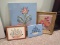 Lot - Still Life Floral Arrangements 3 on Canvas 1 on Artist Board in Shell/Beaded Trim Frame