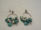 Pair - 925 Diana Venezia Turquoise & Pearl Dangle Cluster Hoop Pierced Earrings